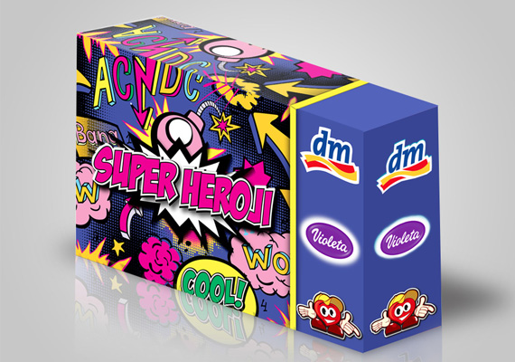 Superheroes box packaging design.