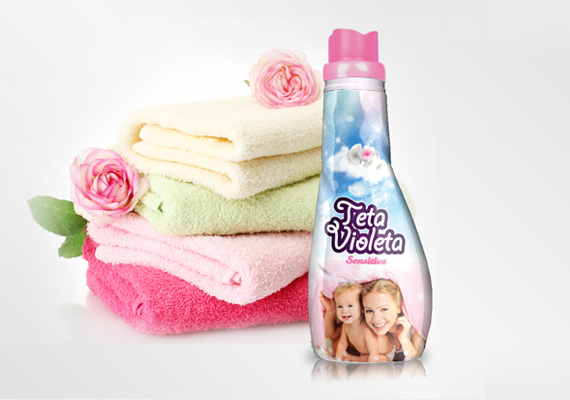 Teta Violeta fabric softener packaging design.