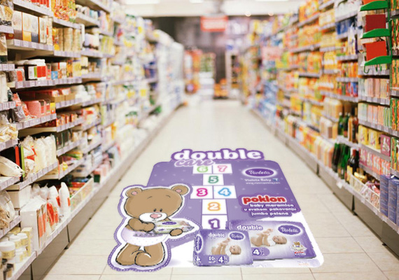 Violeta Double Care floor sticker design.